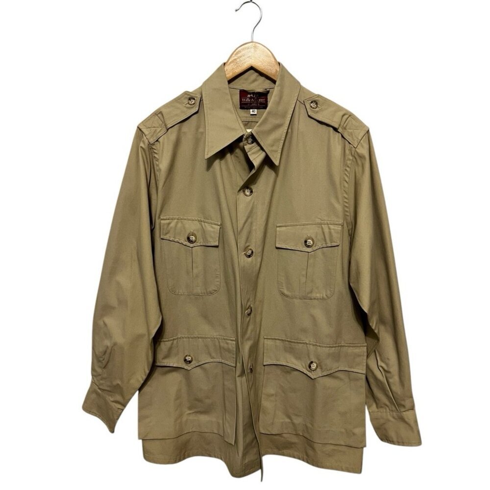 Willis & Geiger Safari Jacket Khaki Bush Poplin Hemingway Mens 40 USA